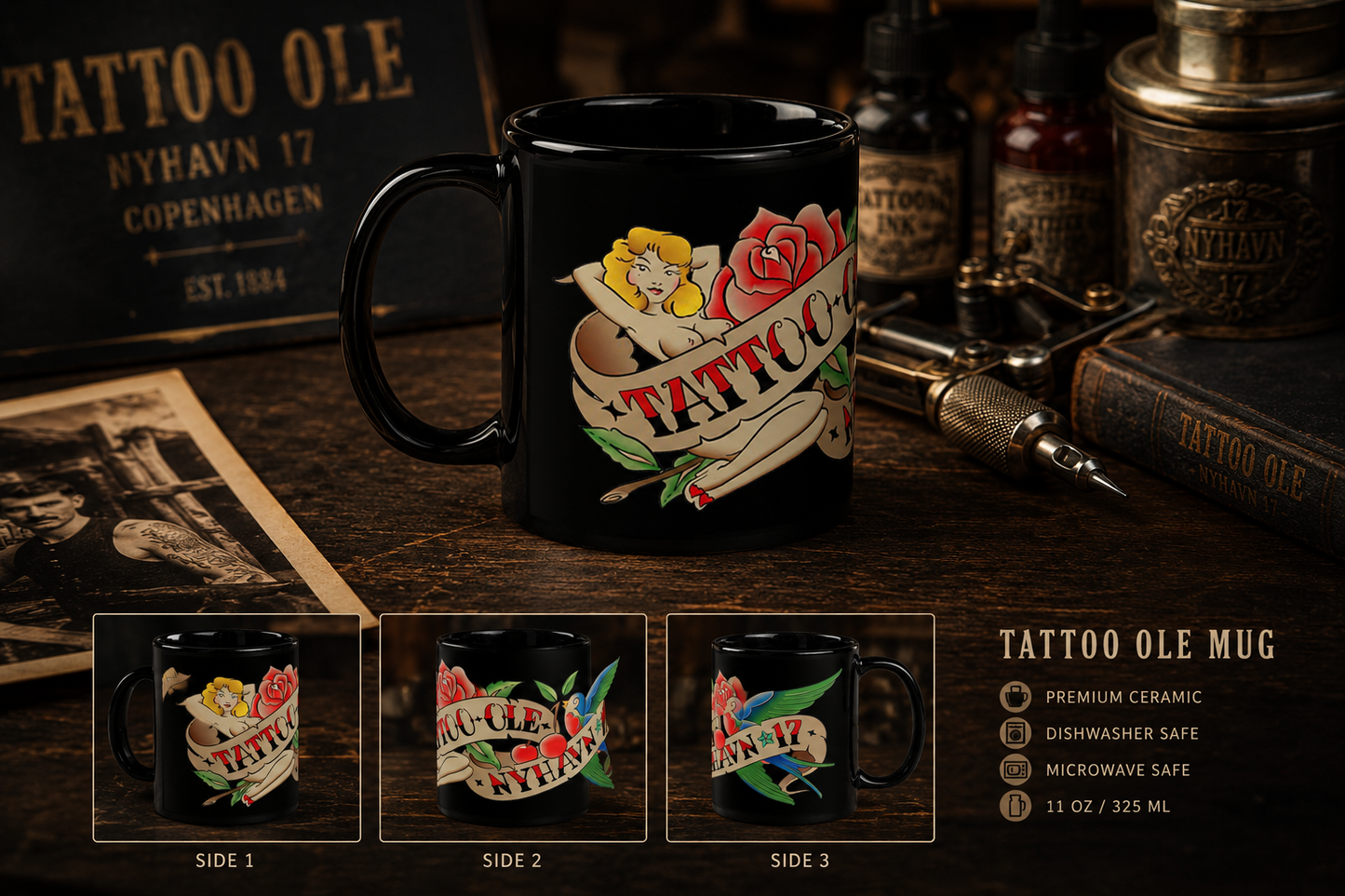 Tattoo Ole Heritage Mug – Black, 11 oz