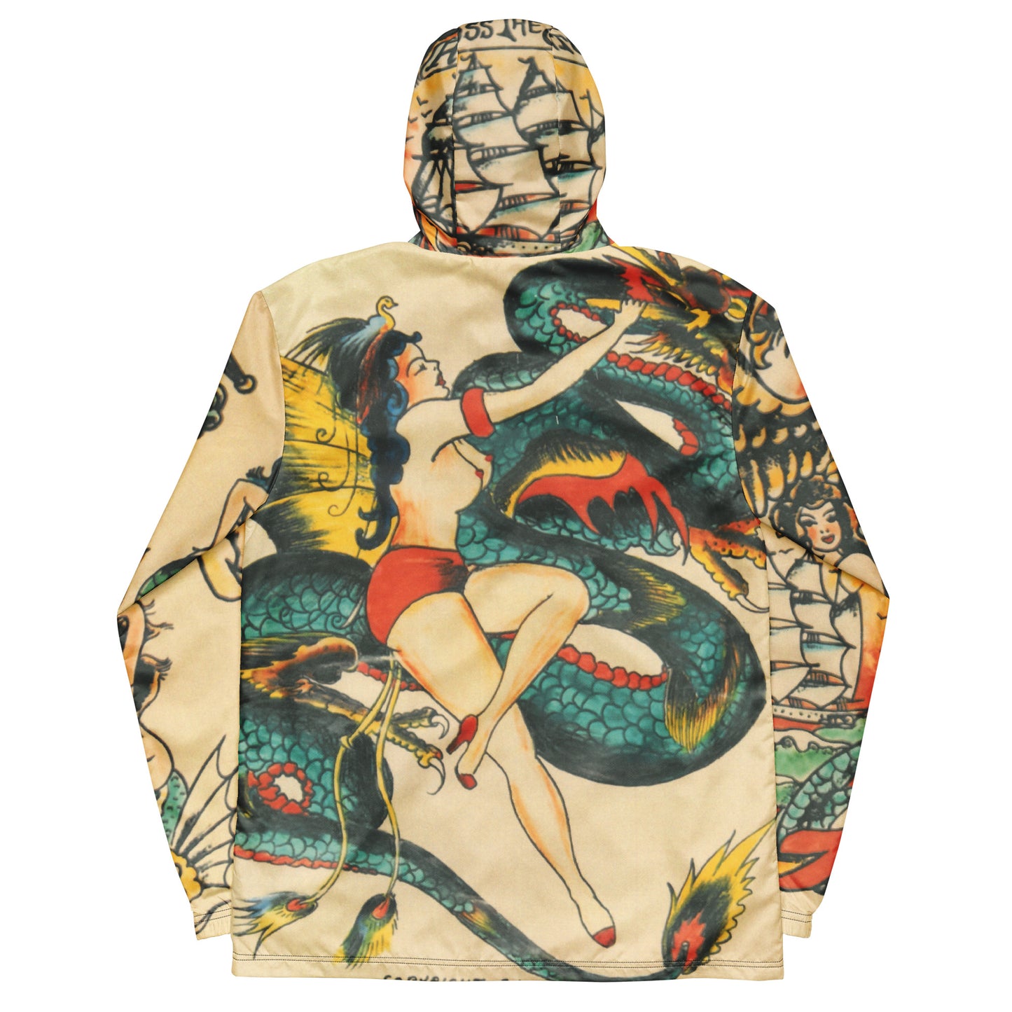 Men’s windbreaker with unique tattoo art design by Tattoo Ole back