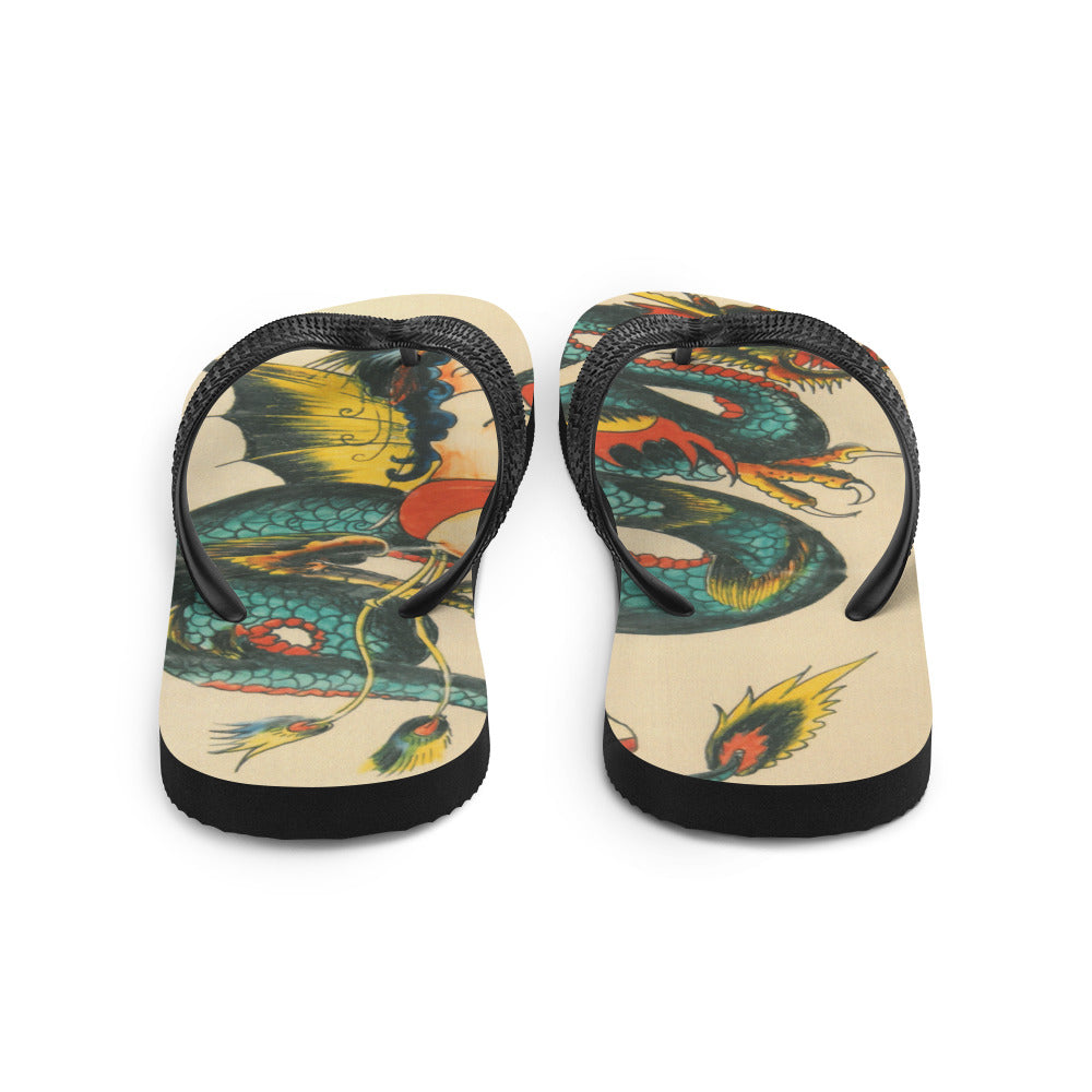 Tattoo Ole flip flops with dragon art design back