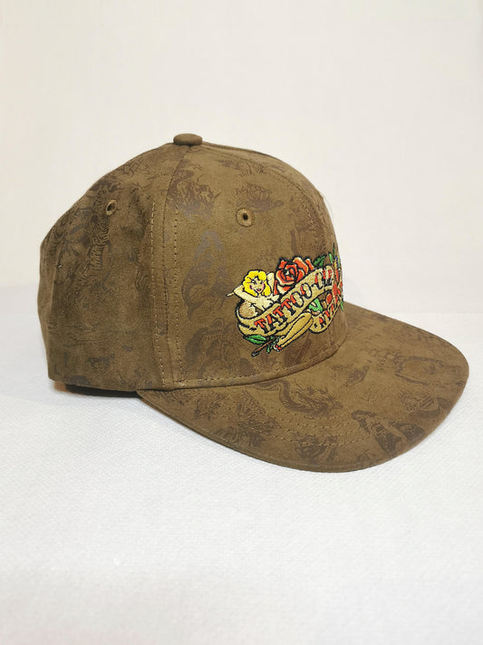 Brown old school cap with Tattoo Ole & Nyhavn 17 logo design