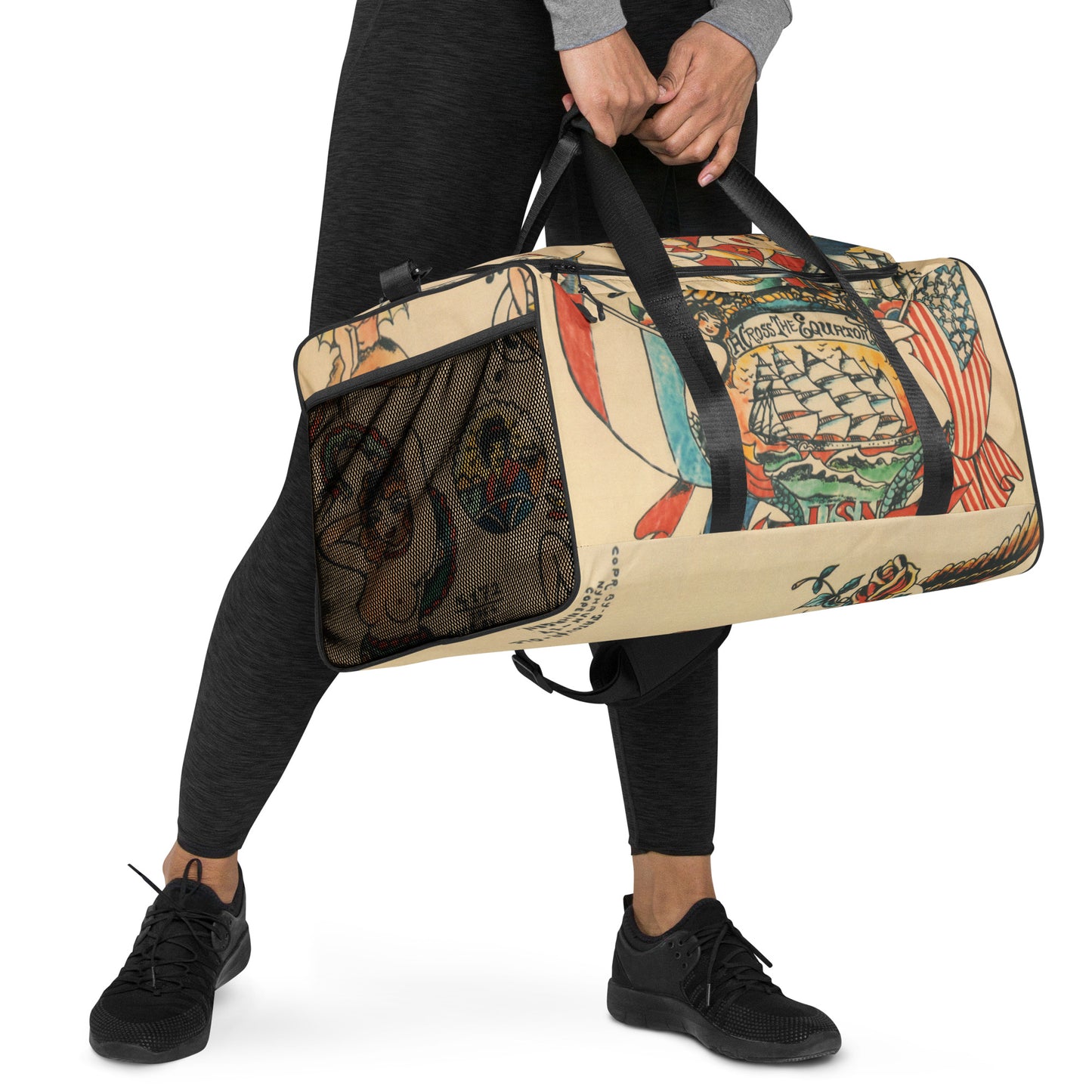 Tattoo Ole duffle bag with ship tattoo art design back