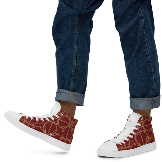 Men’s high top red canvas shoes with nordic art