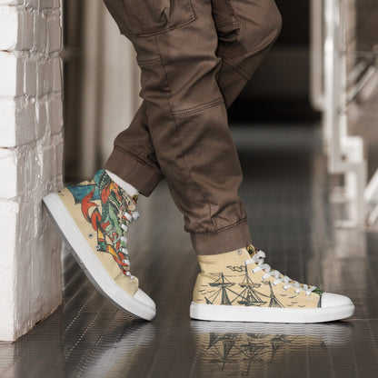 Men’s high top canvas shoes with cool ship design by Tattoo Ole model